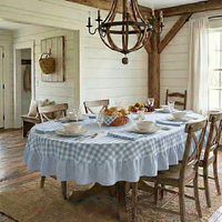 Nappe en lin bleu ciel à volants, faite à la main, style moderne |   Grand tissu de table solide en lin pour mariage, fête et cadeau