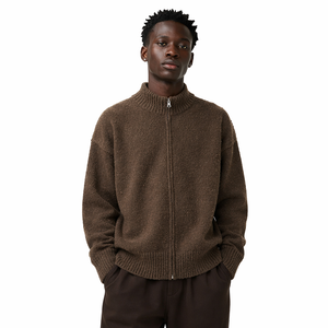 Mens Sweaters Premium Solid Coffee Brown <strong>Slouchy</strong> Zip up Textured Sweater Anti-Pilling Warm Winter Loose Mock Neck Zip <strong>Jumper</strong> - Product Image 1