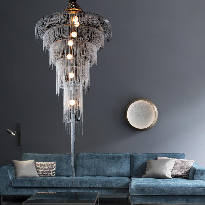Handmade waterfall led chandelier aluminum chain tassel Black ceiling lamp fixtures(WH-CC-32)