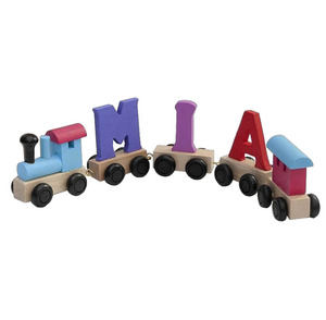 <strong>Personalised</strong> Children's <strong>Wooden</strong> Train With Letters Pink and Turquoise Engine Kids Birthday Christmas Gifts Nursery Decoration - Product Image 1