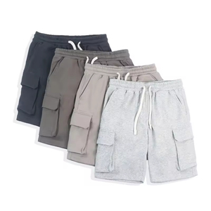 Vente en gros de shorts cargo solides pour hommes taille élastique respirant séchage rapide longueur au genou décontracté coton tissu éponge français shorts de survêtement - Product Image 1