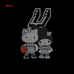 Parches Termoadhesivos Personalizados con Logotipo de los San Antonio Spurs y HKitty, Motivo de Diamantes de Imitación, Cuadrados, de Vidrio, para Ropa Infantil - Product Image 1