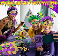 Masques de fête de carnaval Mardi Gras, colliers de perles, bandeaux, bracelets en silicone, pièces de monnaie dorées, autocollants de tatouage, accessoires photo, cadeaux pour stand photo