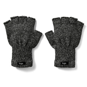 Gants magiques à demi-doigts avec logo personnalisé, vente en gros, hiver, unisexe, gris chiné, tricotés, sans doigts, avec étiquette tissée - Product Image 1