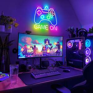 Enseigne néon LED dimmable alimentée par USB, 35,8 cm x 32,7 cm, en forme de manette de jeu, pour décoration murale de chambre de gamer, cadeau coloré pour joueurs et garçons - Product Image 2