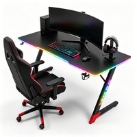 Bureau de jeu LED RGB en forme de Z avec structure en acier finition fibre de carbone 18 mm pour joueurs et streamers