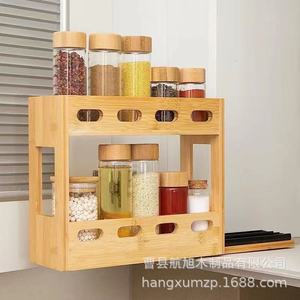 Estante de almacenamiento de madera para especias de cocina, organizador de escritorio de doble capa, soporte multifuncional para especias - Product Image 2