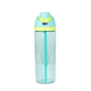 Botella de agua de plástico portátil de 750 ml (25 oz) con doble boquilla y pajita extraíble, apta para alimentos, ideal para deportes al aire libre. - Product Image 1