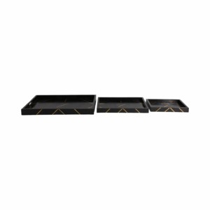 Vassoio Decorativo Nero con Intarsi Dorati, Design Geometrico, Vassoio Rettangolare per Decorazione Tavolino da Caffè - Product Image 5
