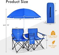 Chaise de camping double pliante, nouvelles chaises dpique-nique en plein air parapluie amovible, sac de transport porte-gobelet