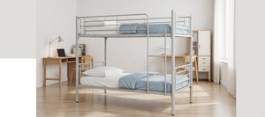 Lit superposé en métal commercial, double sur double, cadre en acier vert, résistant, capacité de charge 300 kg, barrières de sécurité, échelle, pour dortoirs d'étudiants, hôtels - Product Image 5