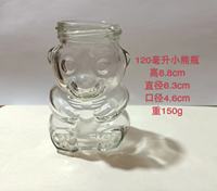 Venta al por mayor de oso de peluche en forma de botella de vidrio miel abeja caramelo azúcar Chocolate tarro de vidrio con tapa de lengüeta de metal cucharón de madera 8oz