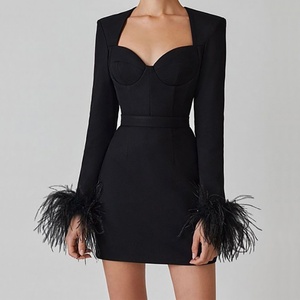 Vestido Mini Bodycon de Manga Larga con Banda de Plumas de Alta Calidad OEM Personalizado al por Mayor para Mujer - Product Image 2