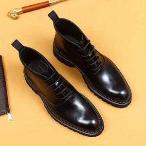 Bottes mi-mollet en cuir de veau style britannique pour hommes, à semelle épaisse, rehaussantes, pour affaires et décontracté - Product Image 2