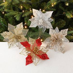 Wholesale Xmas Supplies <b>Christmas</b> Artificial <b>Flower</b> <b>Christmas</b> <b>Tree</b> Decoration Glitter Poinsettias <b>Christmas</b> <b>Flowers</b> - Product Image 5