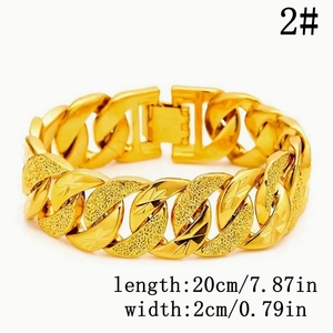 Gelang Tautan pergelangan tangan klasik isi emas kuning 18K gelang tebal panjang 20cm untuk pria wanita hadiah trendi terutama dibuat dari tembaga - Product Image 4