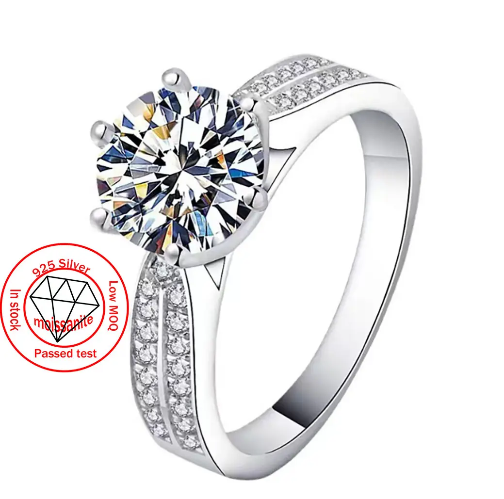 Nhẫn Cưới Bạc Sterling 925 Nhẫn Cưới Đính Hôn Cho Nữ Trang Sức Tinh Xảo Nhẫn Moissanite Thời Trang 18K