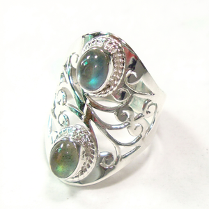 Anillo de Plata de Ley 925 con Labradorita, Hecho a Mano, con Doble Piedra, Estilo Vintage, Joyería de Filigrana para Mujer - Product Image 1