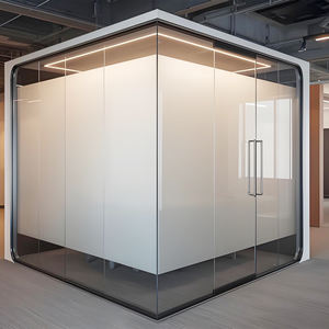 Diseño de interiores de oficina sin marco insonorizado de pared de vidrio templado de altura completa personalizado con puerta y partición de vidrio esmerilado - Product Image 1