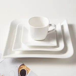WEIYE HoReCa-vajilla de cerámica de porcelana, juego de cena de cerámica de estilo cuadrado, duradero, 5 uds.