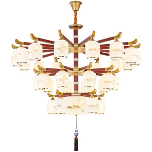 Chinese Style Multi Head Chandelier <b>Led</b> <b>Light</b> For Living Room Bedroom Hallway Home Decor With Wooden Frame And Mountain Pattern - Product Image 4