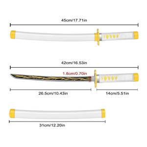 Espada metálica en miniatura sin pulir de <span class=keywords><strong>Zenitsu</strong></span> Agatsuma del anime japonés "Demon Slayer" de 45 cm con funda. - Product Image 2