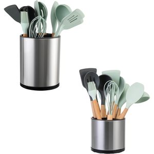 LIBODOUR Extra Large in acciaio inossidabile porta utensili 2 Set da cucina Organizer per argenteria da cucina