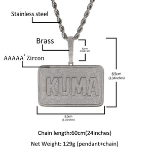 Joyería de moda de alta calidad de Hip Hop Iced Out 5A Zirconia cúbica nombre personalizado colgante rectangular regalos de cumpleaños para <span class=keywords><strong>novio</strong></span> - Product Image 2