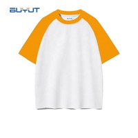 Kaus lengan Raglan kustom kaus warna kontras katun murni gaya Vintage kaus polos katun 100% polos untuk pria wanita anak-anak