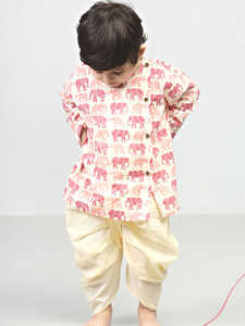 Kurta pour bébé garçon avec imprimé éléphant ethnique et pantalon dhoti, tenue traditionnelle pour enfants, vêtements de fête confortables en coton pour tout-petits - Product Image 3
