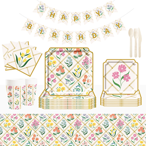 DAMAI - Juego de Vajilla Desechable con Diseño de Flores Silvestres para Fiestas Temáticas de Primavera, Platos y Servilletas de Papel para Bodas y el Día de la Madre - Product Image 1