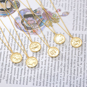 Daidan-collar con signo del zodiaco, gargantilla de doble cara, chapado en oro de 14K, moneda personalizada de plata, logotipo personalizado, Horóscopo - Product Image 3