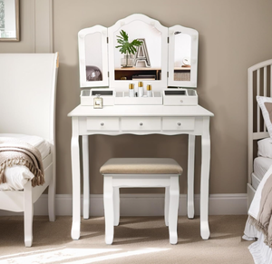 Muebles de dormitorio de madera blanca moderna, tocador con espejo iluminado/tocador para maquillaje para uso en vestidor de dormitorio - Product Image 1