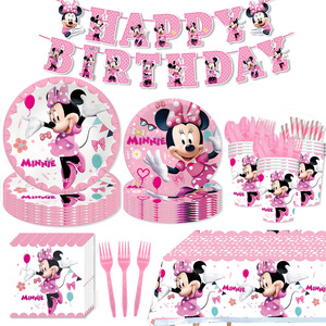 MlNNlE M0USE Fille Décorations De Fête D'anniversaire Papier <span class=keywords><strong>Vaisselle</strong></span> <span class=keywords><strong>Jetable</strong></span> Filles Fête Gobelets En Papier Assiettes Enfants Décorations De Fête - Product Image 1
