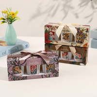 Ensemble cadeau de 3 bougies parfumées en cire de soja avec tasses en céramique à motifs floraux, décoration botanique pour la maison, mariage, Saint-Valentin, Noël