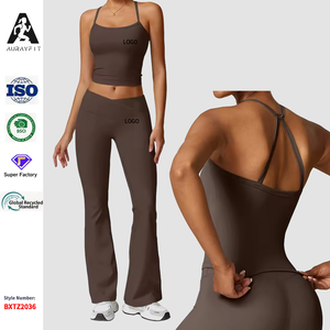 2 Potong Pakaian Yoga Wanita, Setelan Olahraga, Pakaian Atletik, Setelan Pilates, Setelan Fitness, Setelan Olahraga Gym, Bra Olahraga Push Up, Legging - Product Image 1