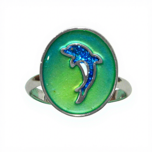 แหวนเด็กแฟชั่นน่ารัก รูปปลาโลมา วัสดุโลหะผสมสังกะสี เปลี่ยนสีได้ ประดับกลิตเตอร์ - Product Image 1