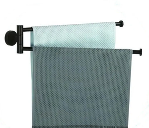 Porte-serviettes rotatif à 2 niveaux en acier inoxydable noir mat pour salle de bain, double barre porte-serviettes - Product Image 2