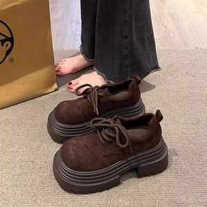 Mocasines de Plataforma Gruesos de Ante Marrón para Mujer al por Mayor Personalizados, con Cordones, Retro, Antideslizantes, Casuales, para el Día a Día - Product Image 1