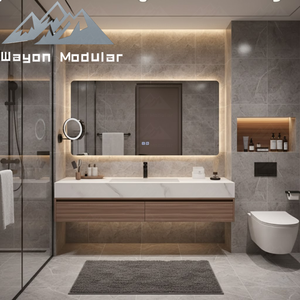 Set Meja Rias Kamar Mandi Modern Wayon dengan Cermin LED, Meja Marmer, Laci Kayu, Model Proyek Modular WW-YSG - Product Image 3