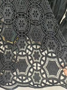 وصول حديث لقماش المخمل الأفريقي الأسود بالترتر، دانتيل جوبير مجوف ومطرز مع ترتر لفستان نسائي - Product Image 4