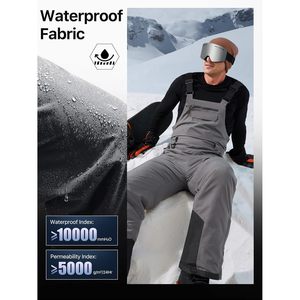 FOXA Mens Snow Bib <b>Ski</b> Pants Gray Medium Waterproof Windproof Insulated Softshell Overalls - Product Image 3