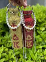 Bouteilles d'eau et tasses à café isothermes en acier inoxydable 25oz Gold Diamond Phi Delta Kappa Sorority avec poignée perlée anti-fuite