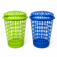 Panier à linge en plastique respirant avec couvercle, panier de rangement pour vêtements sales rond pour la maison