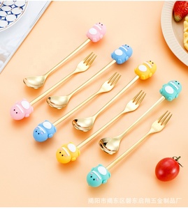 Cuillère en acier inoxydable <span class=keywords><strong>Fox</strong></span> Giraffe Little Monsters Spoon Liama Alpaca Frog, cadeau de Noël, cuillère dorée dinosaure, ensemble de couverts fourchette - Product Image 4