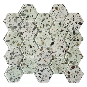 Hoa hiện đại mô hình hình lục giác phòng tắm nghệ thuật trang trí tường khảm thủy tinh gạch backsplash - Product Image 4