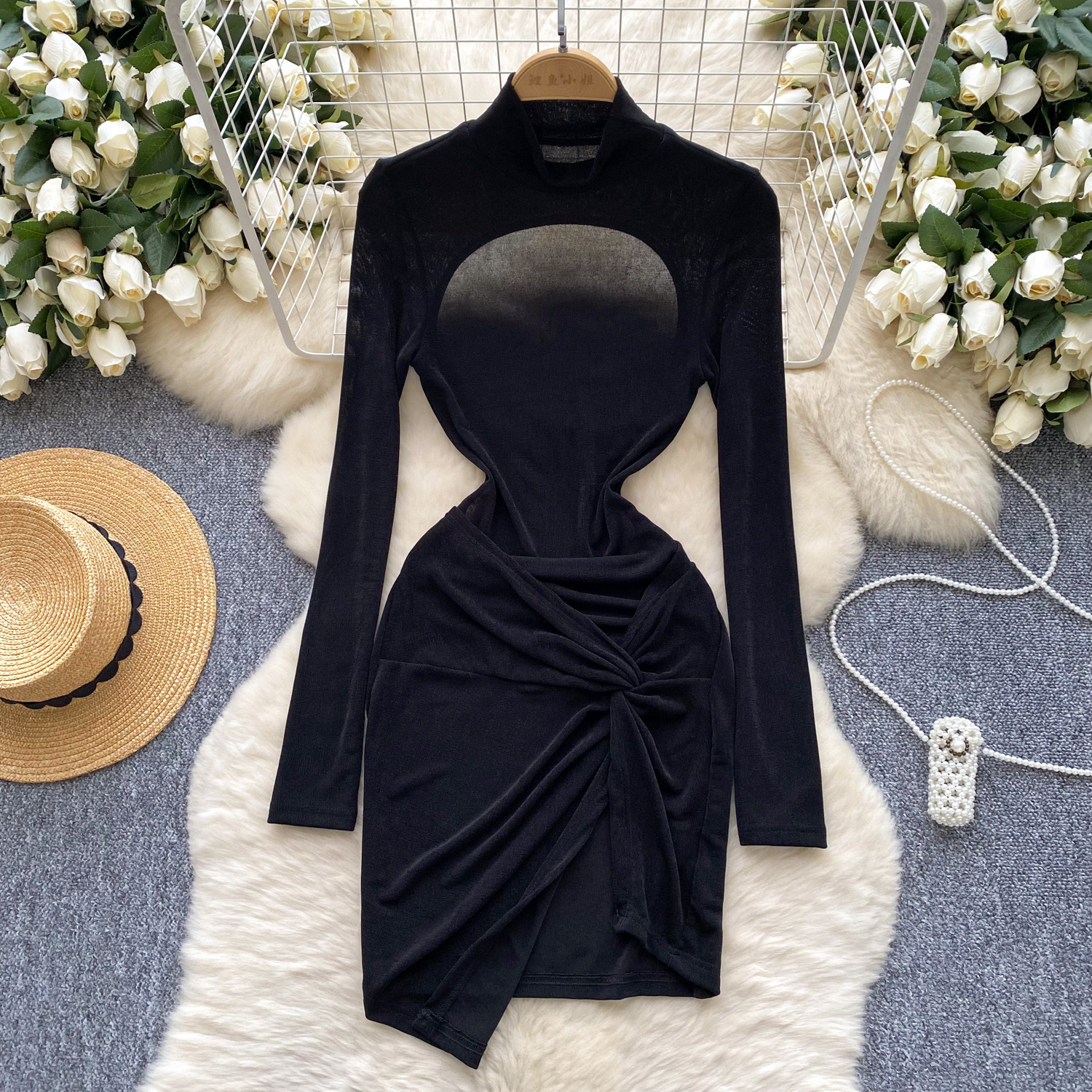 Black Long Sleeve Turtleneck Dress - Midi Bodycon 2025