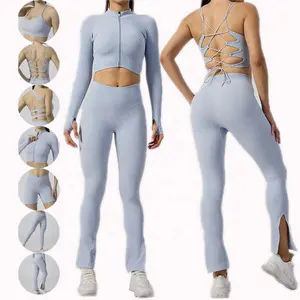 Conjunto de roupa de ginástica feminina, roupa de treino personalizada, leggings para mulheres, atletismo, esportes, yoga