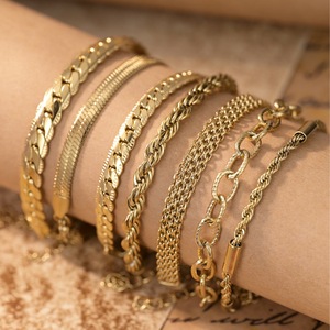 Pulsera de eslabones cubanos en capas de acero inoxidable chapado en oro de 18 quilates para mujer, estilo retro, impermeable, resistente al deslustre, pulsera de tenis de moda - Product Image 3