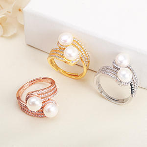 Women's Light Luxury Open <b>Ring</b> Small Niche Design with Pearl Zircon Freshwater Pearl Jewelry Wholesale <b>Fashion</b> <b>Rings</b> - Product Image 2